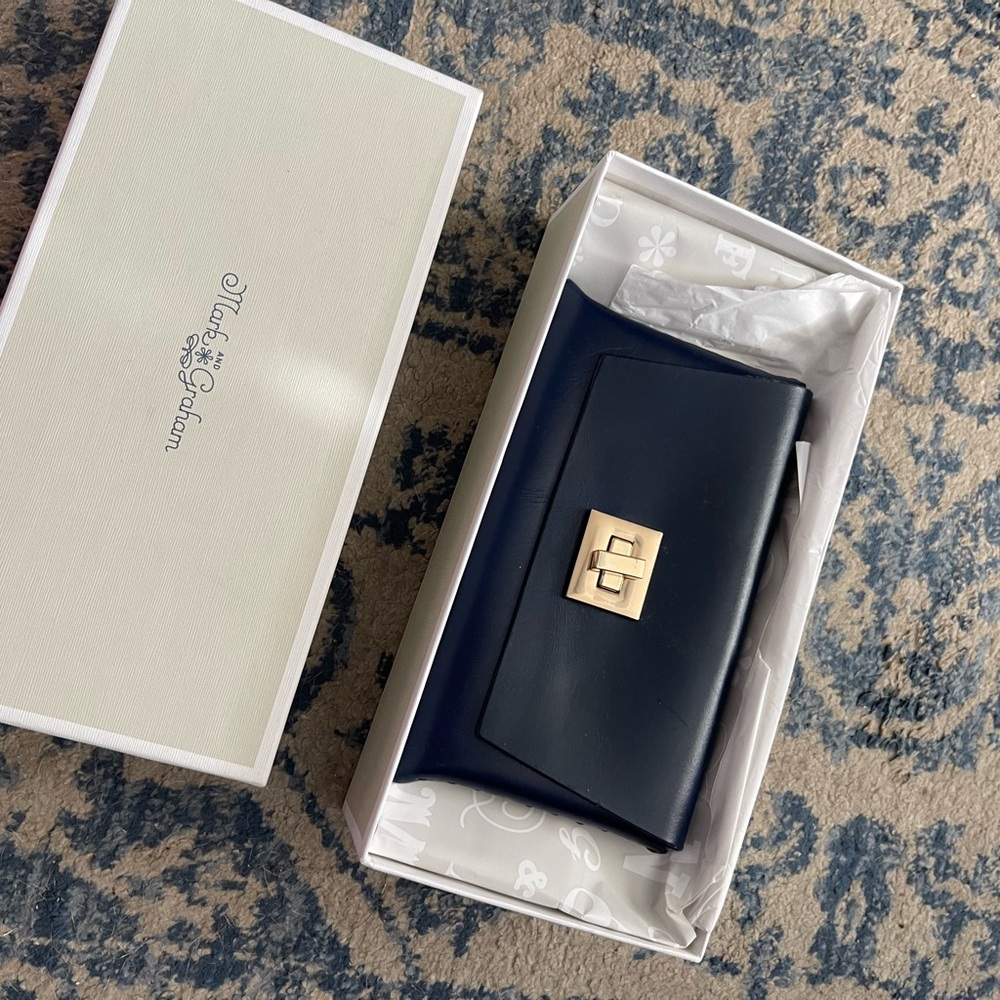 Mark & Graham Dark Blue Wallet with Gold Accent